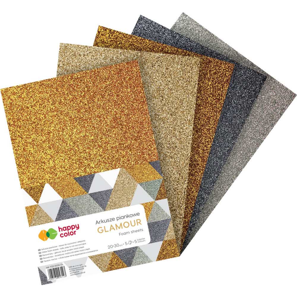 Happy Color, Arkusze piankowe GLAMOUR Brokat, 5 kolorów, A4, 5 arkuszy HA 7132 2030-GL