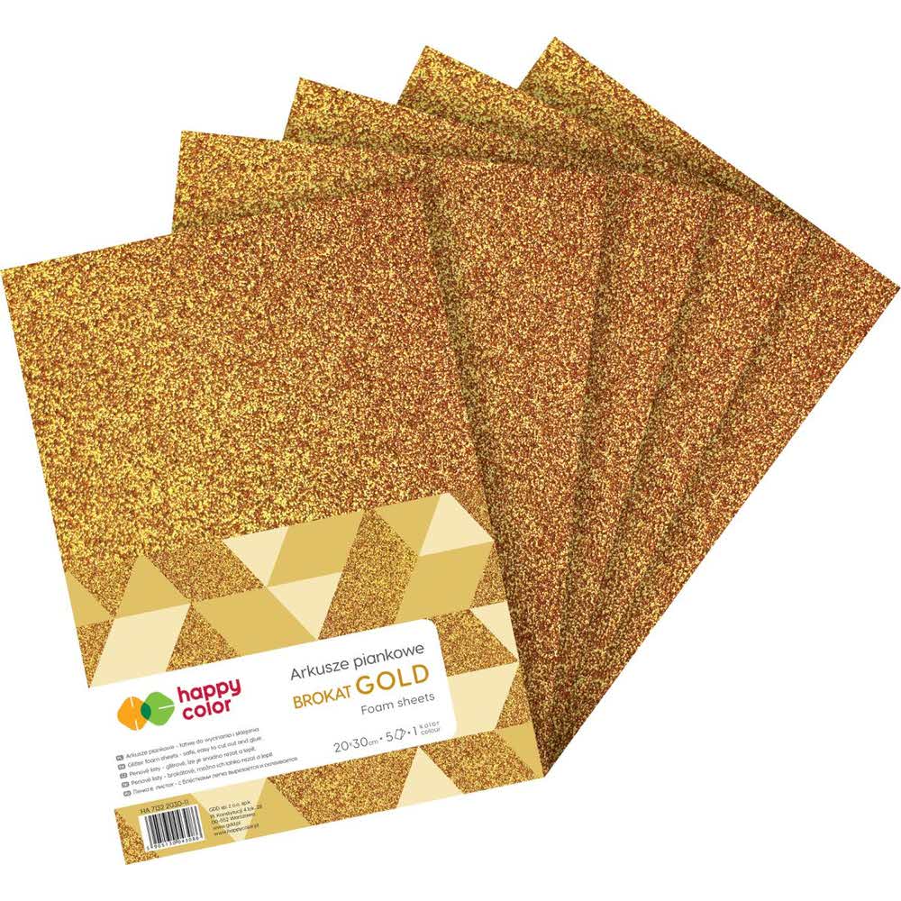 Happy Color, Arkusze piankowe GOLD Brokat, A4, 5 arkuszy HA 7132 2030-11