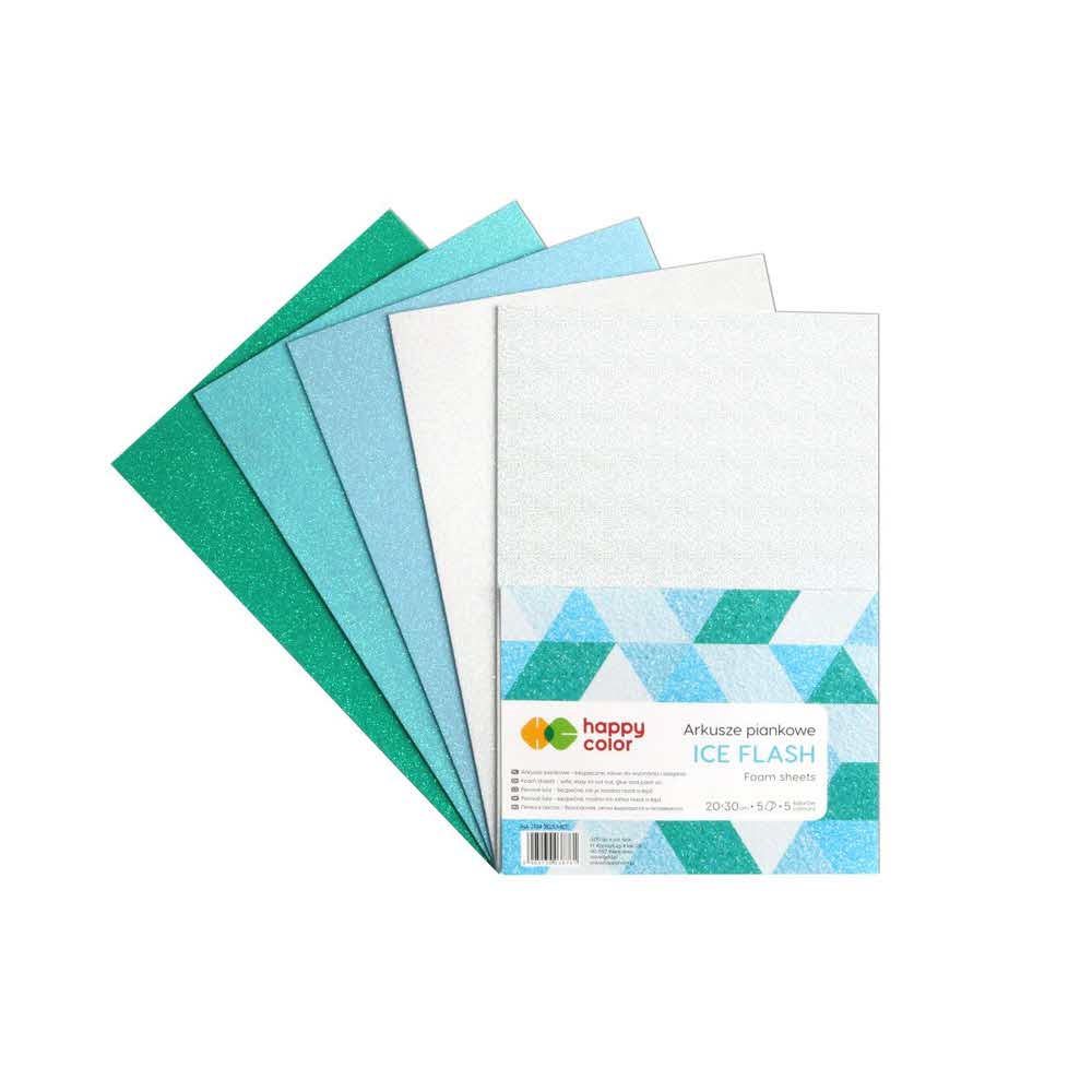 Happy Color, Arkusze piankowe ICE FLASH, 5 kolorów, A4, 5 arkuszy HA 7134 2030-ICE