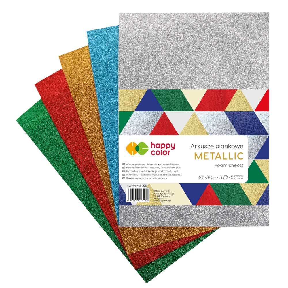 Happy Color, Arkusze piankowe MIX METALLIC, 5 kolorów, A4, 5 arkuszy HA 7131 2030-MIX