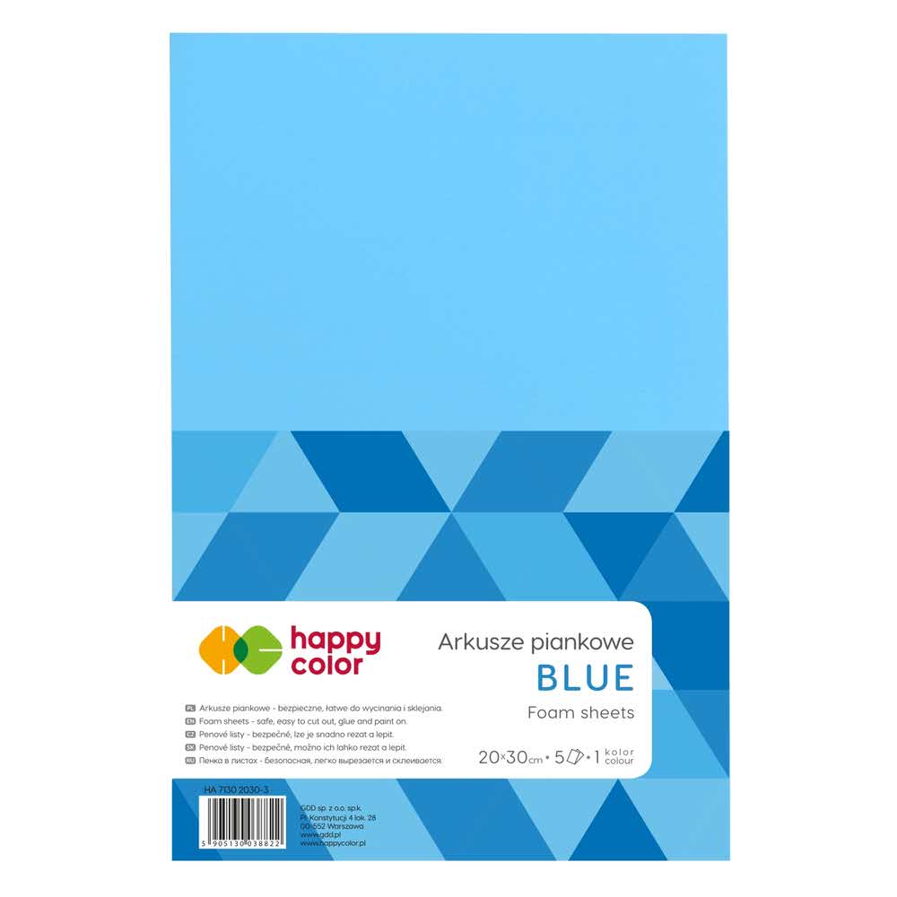 Happy Color, Arkusze piankowe, niebieskie, A4, 5 arkuszy HA 7130 2030-3