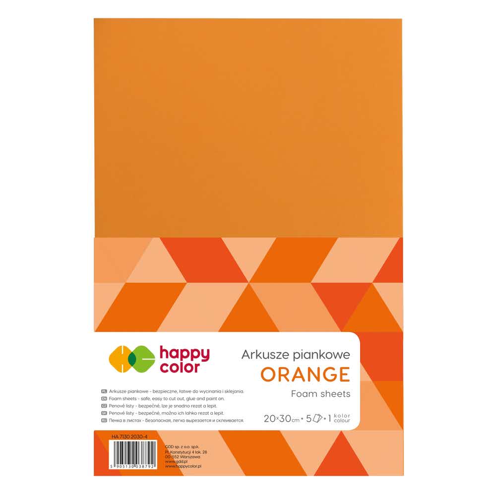 Happy Color, Arkusze piankowe, pomarańczowe, A4, 5 arkuszy HA 7130 2030-4