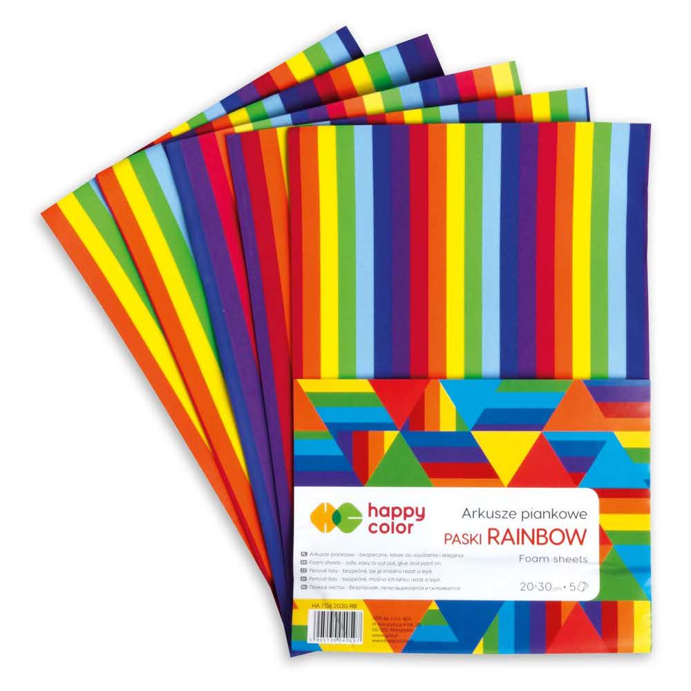Happy Color, Arkusze piankowe RAINBOW Paski, A4, 5 arkuszy HA 7136 2030-RB
