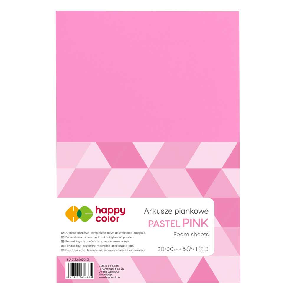 Happy Color, Arkusze piankowe, różowe pastelowe, A4, 5 arkuszy HA 7130 2030-21