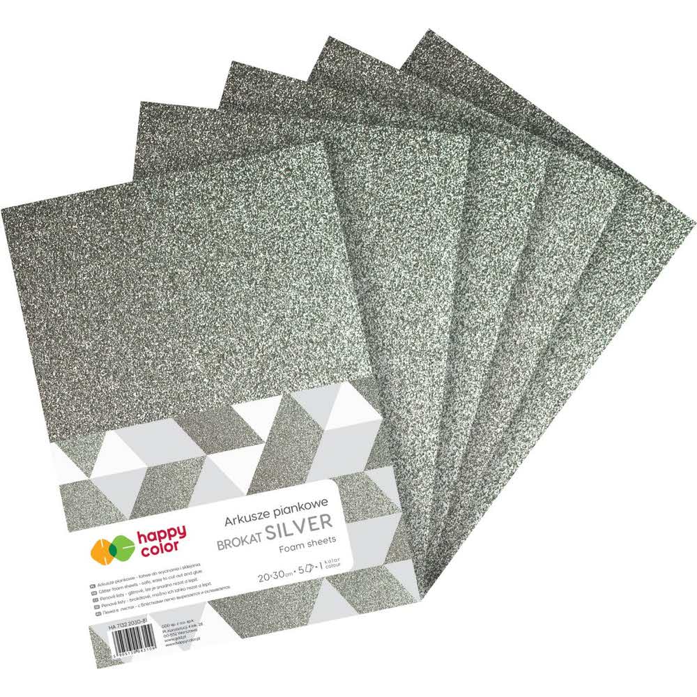 Happy Color, Arkusze piankowe SILVER Brokat, A4, 5 arkuszy HA 7132 2030-81
