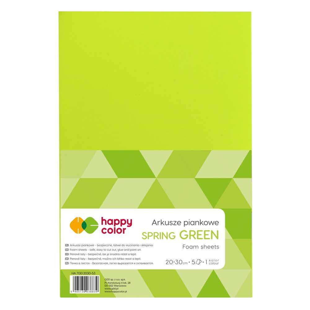Happy Color, Arkusze piankowe, zielone wiosenne, A4, 5 arkuszy HA 7130 2030-53