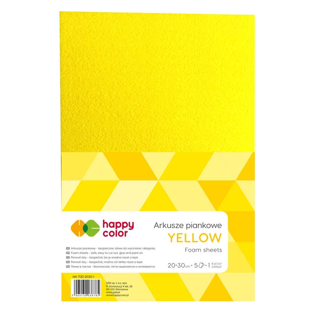 Happy Color, Arkusze piankowe, żółte, A4, 5 arkuszy HA 7130 2030-1