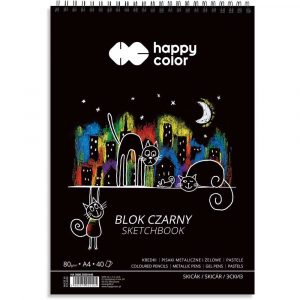 Happy Color, Blok czarny na spirali KOTY, A4, 80g, 40 arkuszy HA 3808 2030-K40