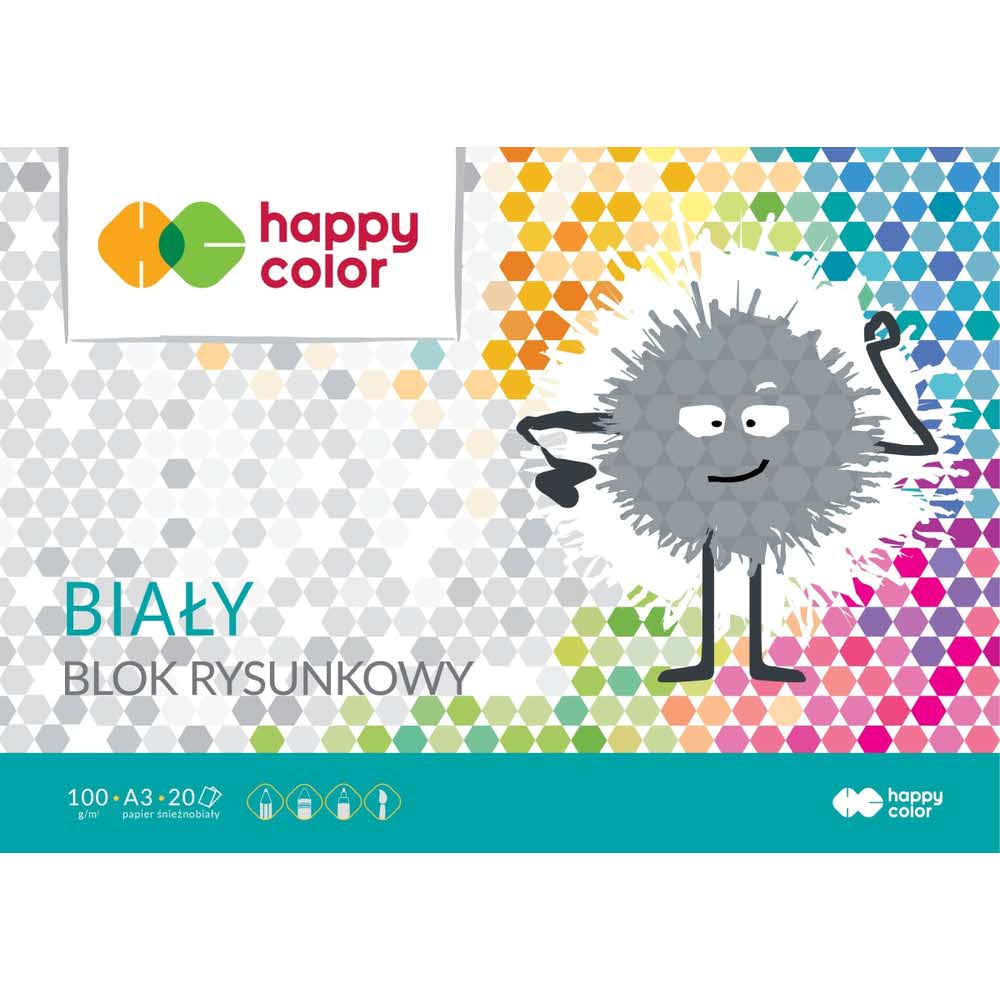 Happy Color, Blok rysunkowy, biały, A3, 100g, 20 arkuszy HA 3710 3040-0