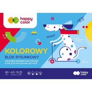 Happy Color, Blok rysunkowy Happy Friends, kolorowy, A3, 80g, 15 arkuszy HA 3708 3040-M09