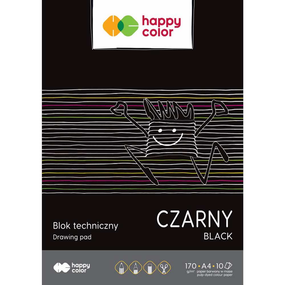 Happy Color, Blok techniczny, czarny, A4, 170g, 10 arkuszy HA 3717 2030-9