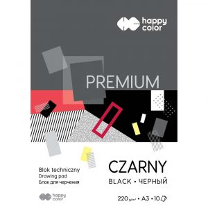 Happy Color, Blok techniczny PREMIUM, czarny, A3, 220g, 10 arkuszy HA 3722 3040-9