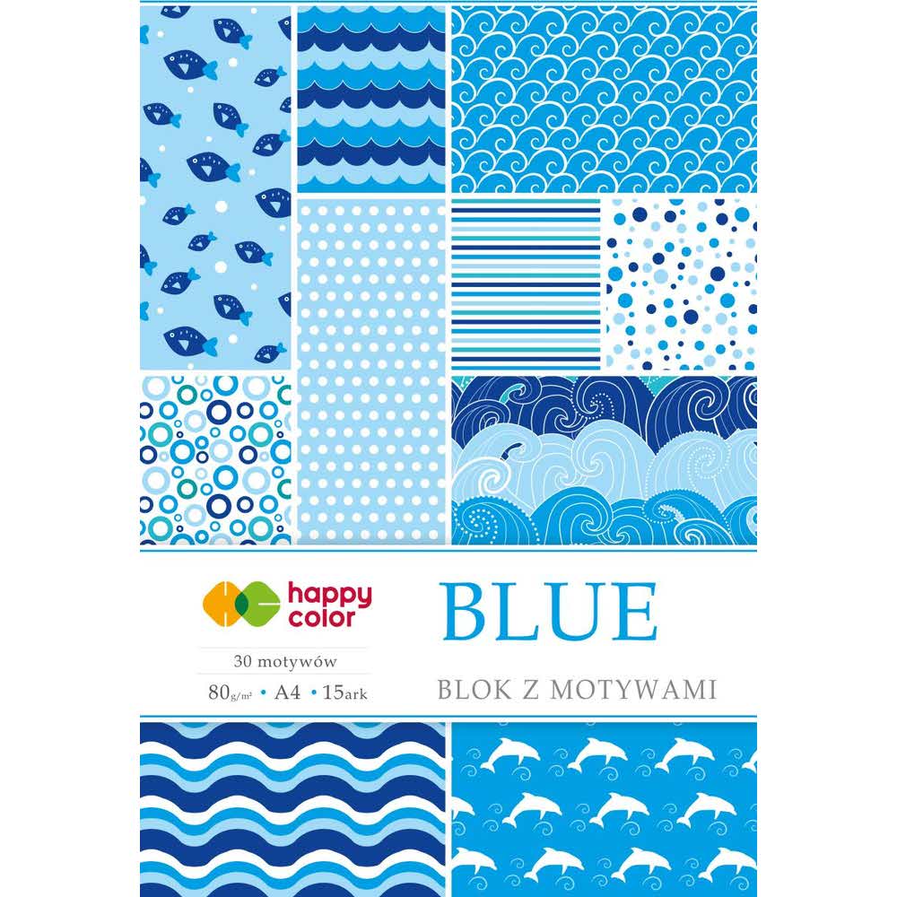 Happy Color, Blok z motywami BLUE, A4, 80g, 15 arkuszy, 30 motywów HA 3808 2030-B