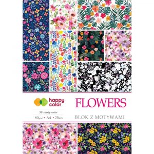 Happy Color, Blok z motywami FLOWERS, 25 motywów, A4, 80g, 15 arkuszy, 25 motywów HA 3808 2030-F