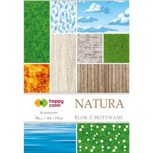 Happy Color, Blok z motywami NATURA, A4, 80g, 15 arkuszy, 30 motywów HA 3808 2030-N