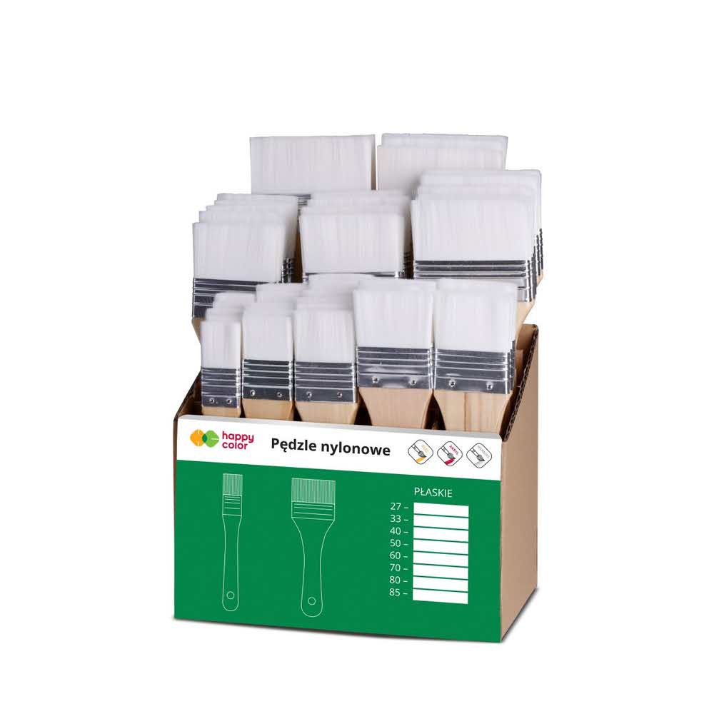 Happy Color, Display - Pędzle szerokie nylonowe, płaskie, 56 szt. HA DP25-N56