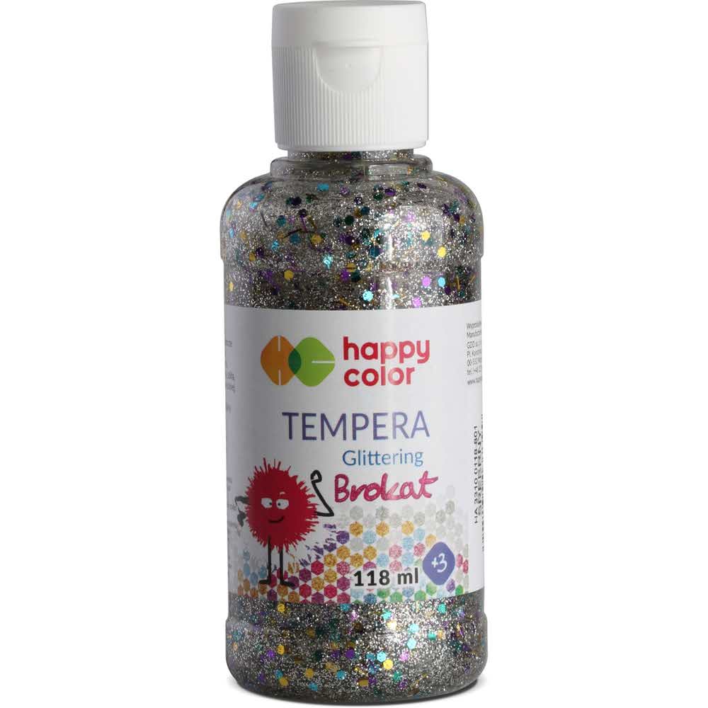 Happy Color, Farba tempera brokatowa, srebrna, 118 ml HA 3310 0118-801
