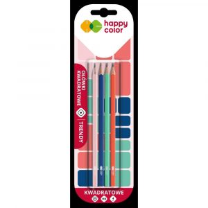 Happy Color, Ołówek kwadratowy TRENDY, drewniany, HB, 4 szt. HA 3140 01TR BK4