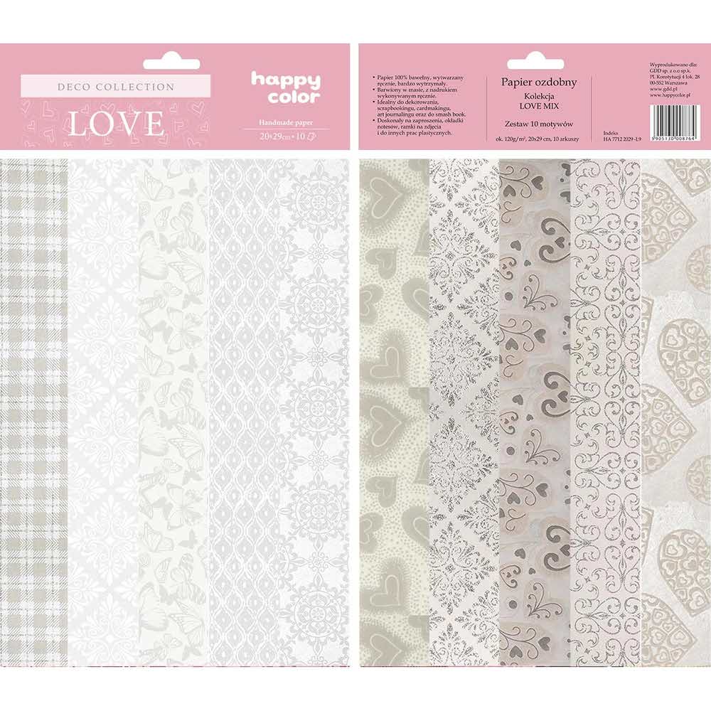 Happy Color, Papiery ozdobne Deco LOVE MIX, 10 motywów, 20X29cm, 10 arkuszy HA 7712 2029-L9