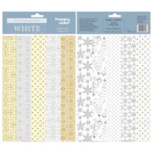 Happy Color, Papiery ozdobne Deco WHITE MIX, 10 motywów, 20X29cm, 10 arkuszy HA 7712 2029-W9
