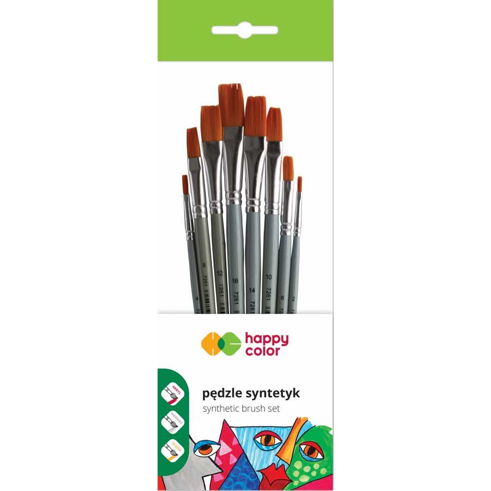 Happy Color, Pędzle hobby syntetyk, płaskie, 8 szt., zestaw HA 7261 1022-01 PB8