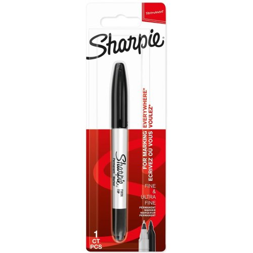 Marker permanentny Sharpie Twin Tip dwustronny na blistrze (UF 0,5 mm, F 1,0 mm) - czarmy