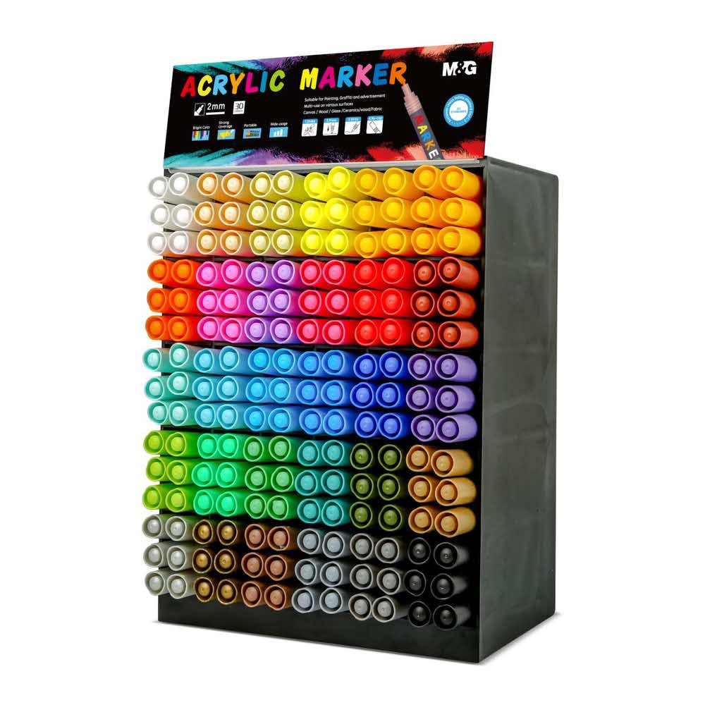 M&G, Display - Marker akrylowy 1-4 mm, mix 30 kolorów, 180 szt. MG ZPLN6571 D180