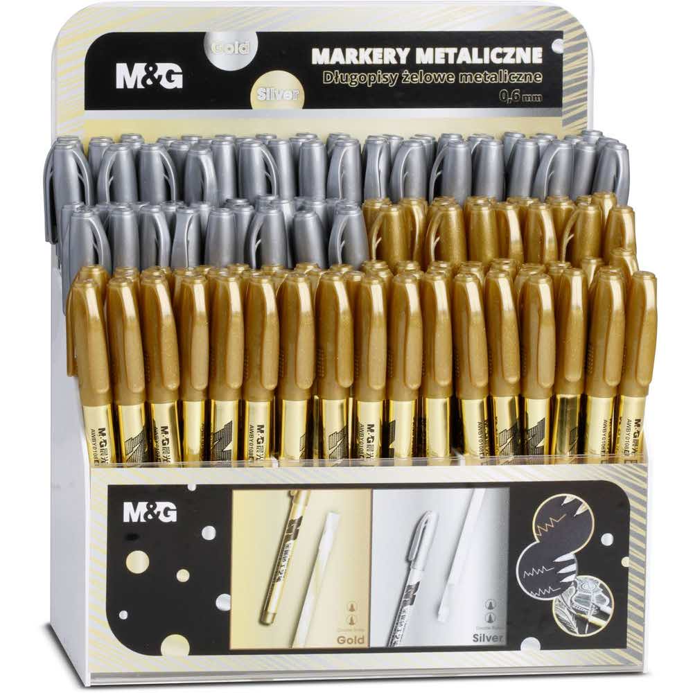 M&G, Display - Marker metaliczny 1-4 mm, złoty i srebrny, 144 szt. MG AGPY5502 D144