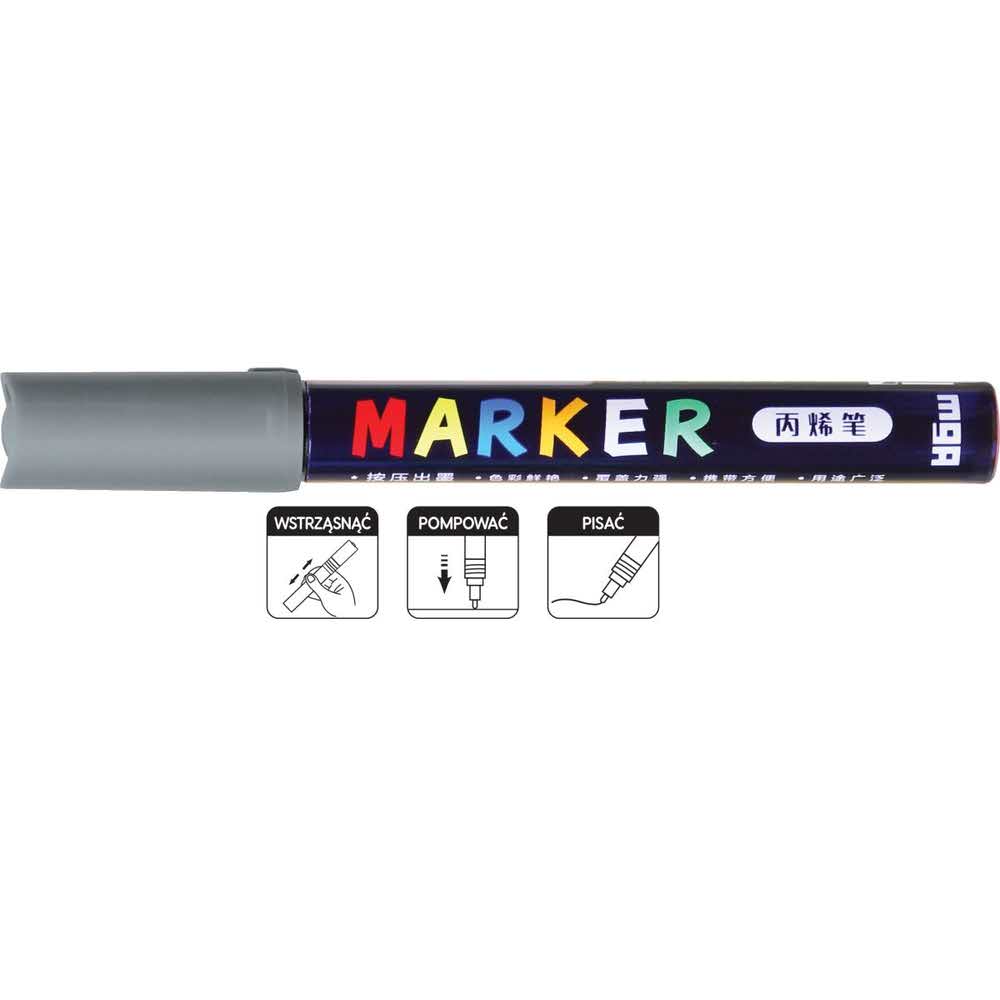M&G, Marker akrylowy 1-2 mm, szary MG ZPLN6570-80