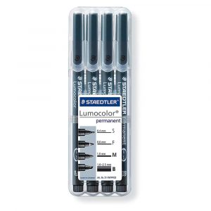 Staedtler, Foliopis wodoodporny Lumocolor, czarny, S, B, M, F, 4 grubości, w etui S 31-9 WP4GS