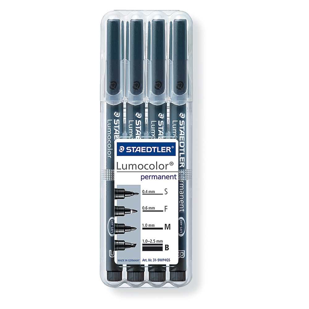 Staedtler, Foliopis wodoodporny Lumocolor, czarny, S, B, M, F, 4 grubości, w etui S 31-9 WP4GS