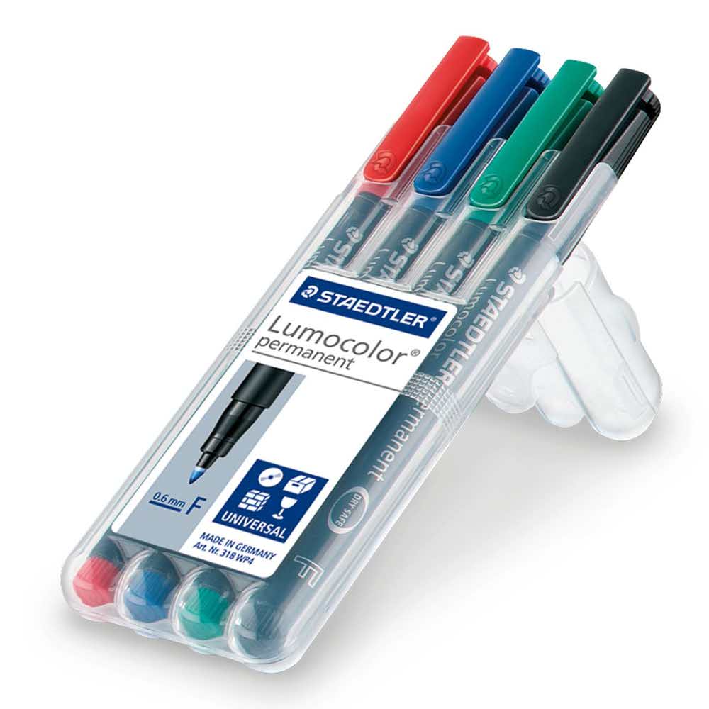 Staedtler, Foliopis wodoodporny Lumocolor, F, 4 kolory, w etui S 318 WP4