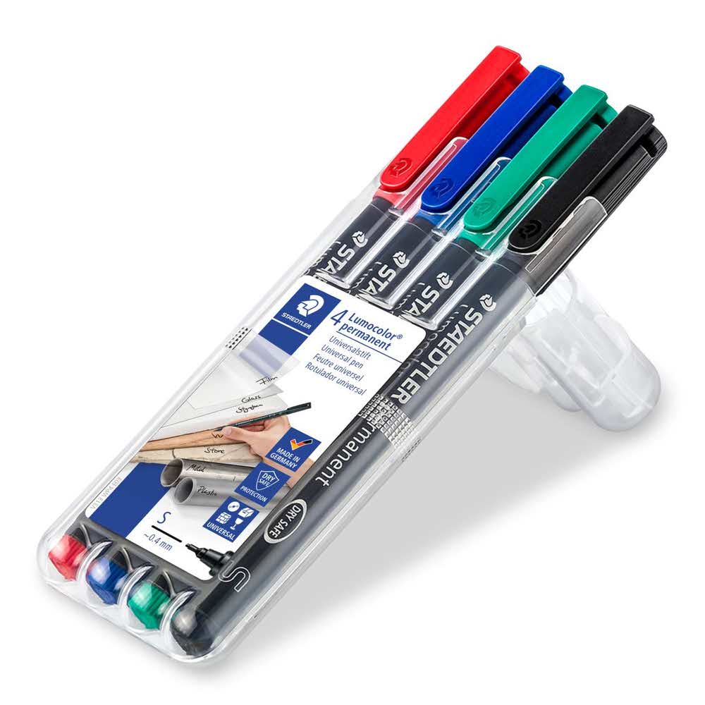 Staedtler, Foliopis wodoodporny Lumocolor, S, 4 kolory, w etui S 313 WP4 - obrazek 2