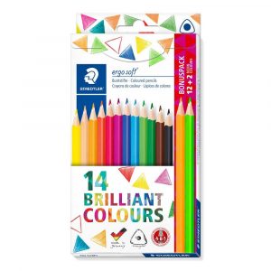 Staedtler, Kredki ołówkowe ergosoft, trójkątne, 12+2 kolorów, z neonowymi kolorami S 157 C14P1