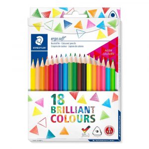 Staedtler, Kredki ołówkowe ergosoft, trójkątne, 12+6 kolorów, z neonowymi kolorami S 157 C18P1