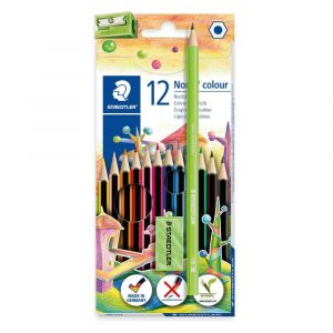 Staedtler, Kredki ołówkowe Noris Colour, sześciokątne, 12 kolorów, w zestawie z ołówkiem, gumką i temperówką S 185 C12 SET6