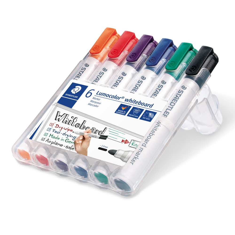 Staedtler, Marker do białych tablic whiteboard Lumocolor, okrągły, 6 kolorów, w etui S 351 WP6 - obrazek 2