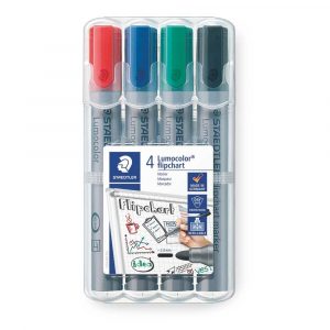 Staedtler, Marker do tablic flipchart Lumocolor, okrągły, 4 kolory, w etui S 356 WP4