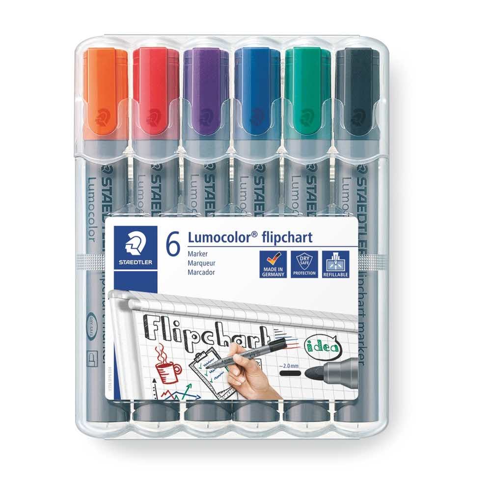 Staedtler, Marker do tablic flipchart Lumocolor, okrągły, 6 kolorów, w etui S 356 WP6