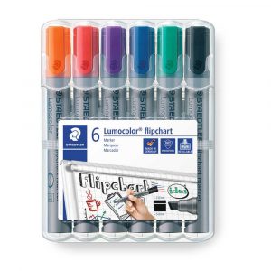Staedtler, Marker do tablic flipchart Lumocolor, ścięty, 6 kolorów, w etui S 356 B WP6
