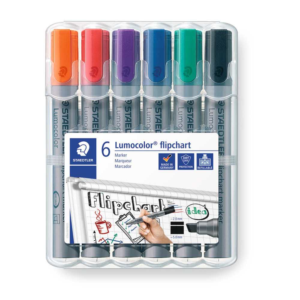 Staedtler, Marker do tablic flipchart Lumocolor, ścięty, 6 kolorów, w etui S 356 B WP6