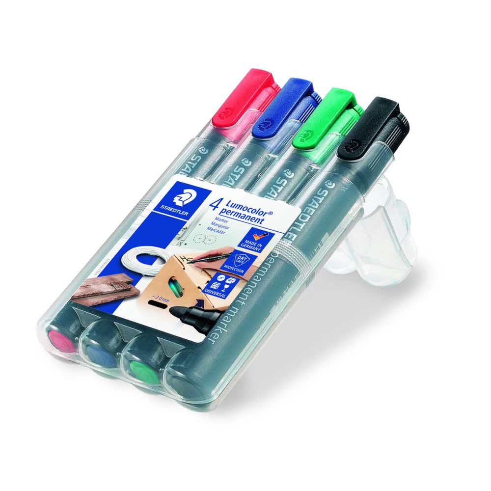 Staedtler, Marker wodoodporny Lumocolor, okrągły, 4 kolory, w etui S 352 WP4 - obrazek 2