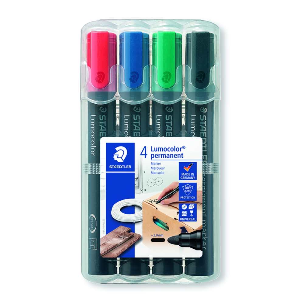 Staedtler, Marker wodoodporny Lumocolor, okrągły, 4 kolory, w etui S 352 WP4