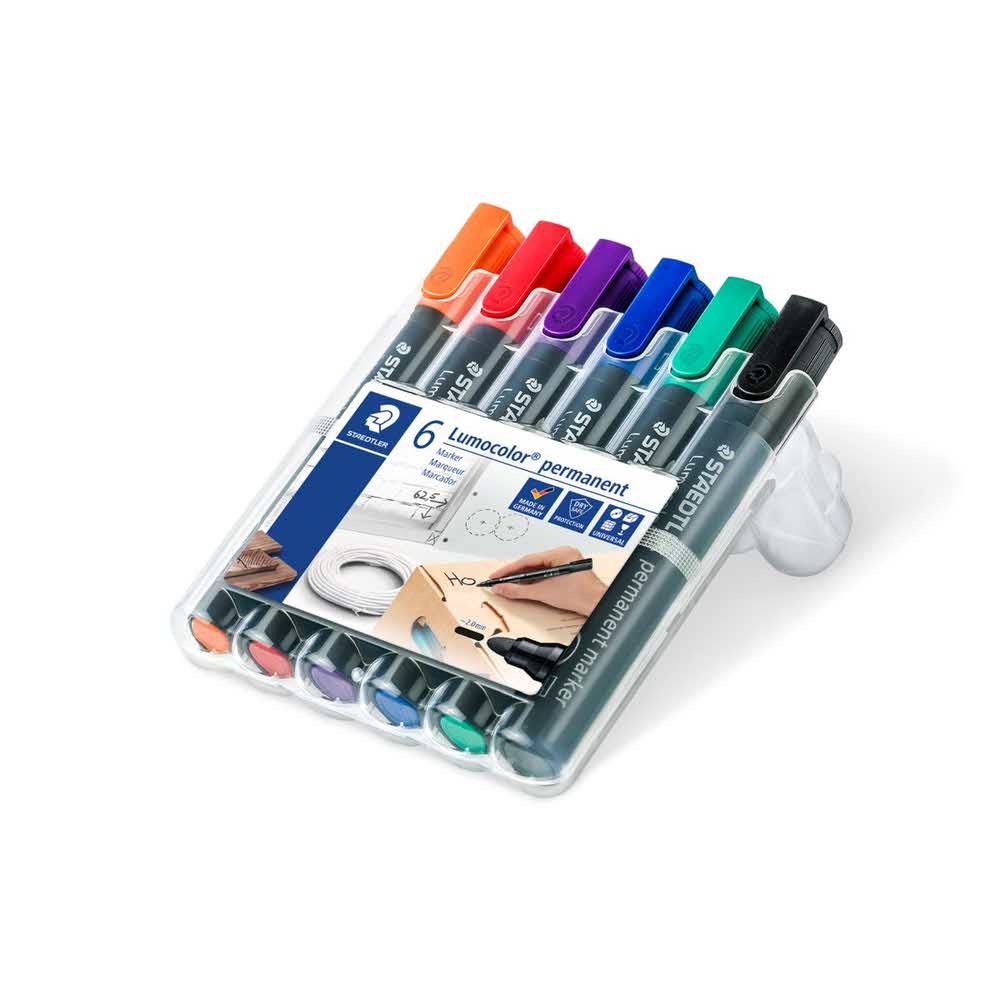 Staedtler, Marker wodoodporny Lumocolor, okrągły, 6 kolorów, w etui S 352 WP6 - obrazek 2