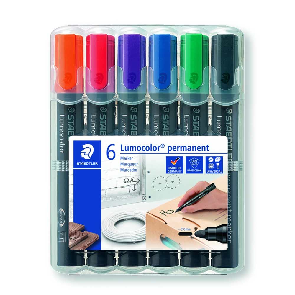 Staedtler, Marker wodoodporny Lumocolor, okrągły, 6 kolorów, w etui S 352 WP6