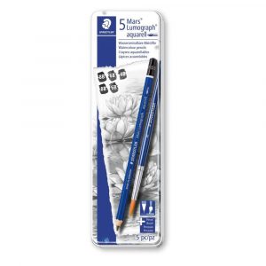 Staedtler, Ołówki akwarelowe Mars Lumograph z pędzelkiem, 4B do 8B, metalowe pudełko, 5 szt. S 100A G6