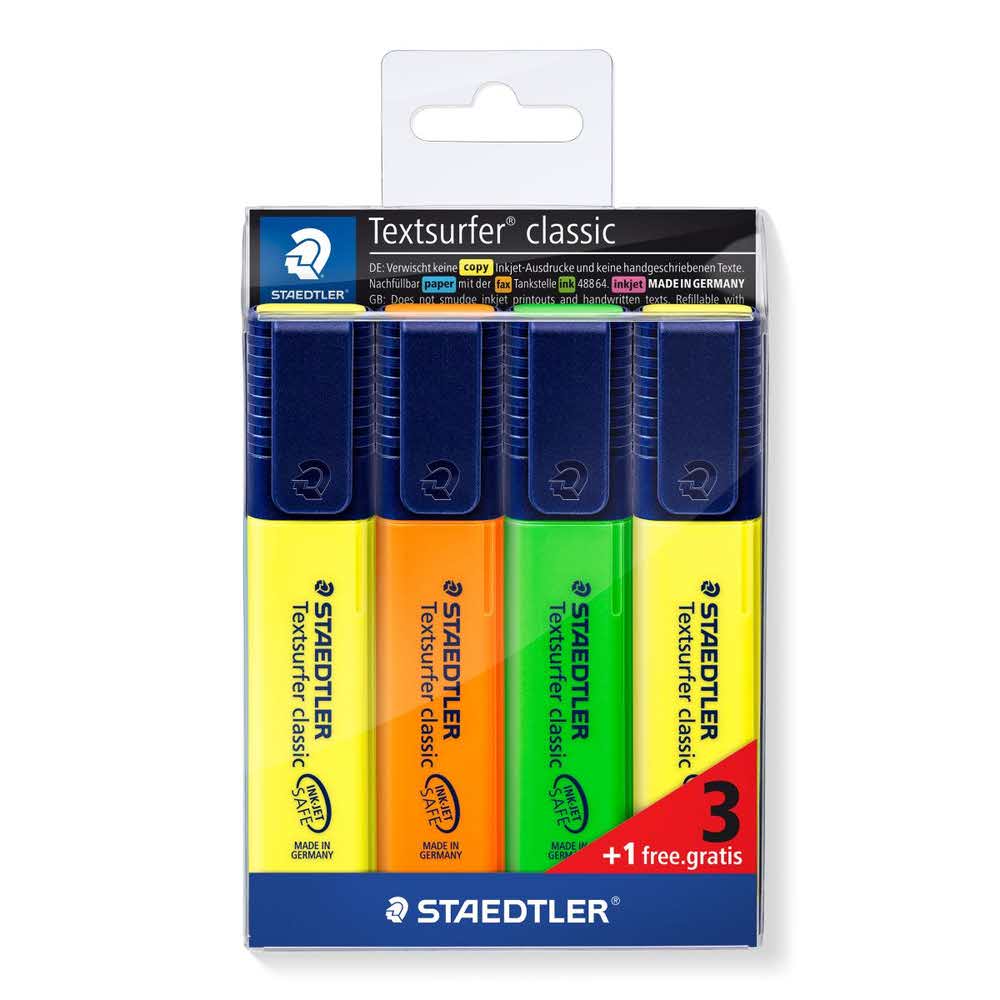 Staedtler, Zakreślacz Textsurfer® classic, 3+1 kolory w etui S 364-S WP4P