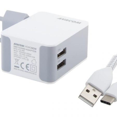 Zasilacz  sieciowy adapter Avacom 17W 2 portowy USB A kabel USB C