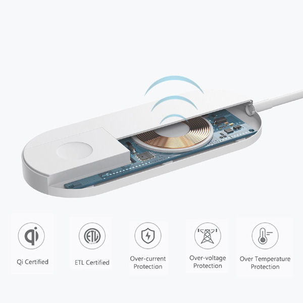ładowarka bezprzewodowa 2 w 1 do telefonow i Apple Watch biała 5V 10W Qi - obrazek 10