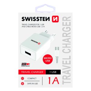 Zasilacz  sieciowy adapter SWISSTEN 5W 1 port USB A kabel microUSB